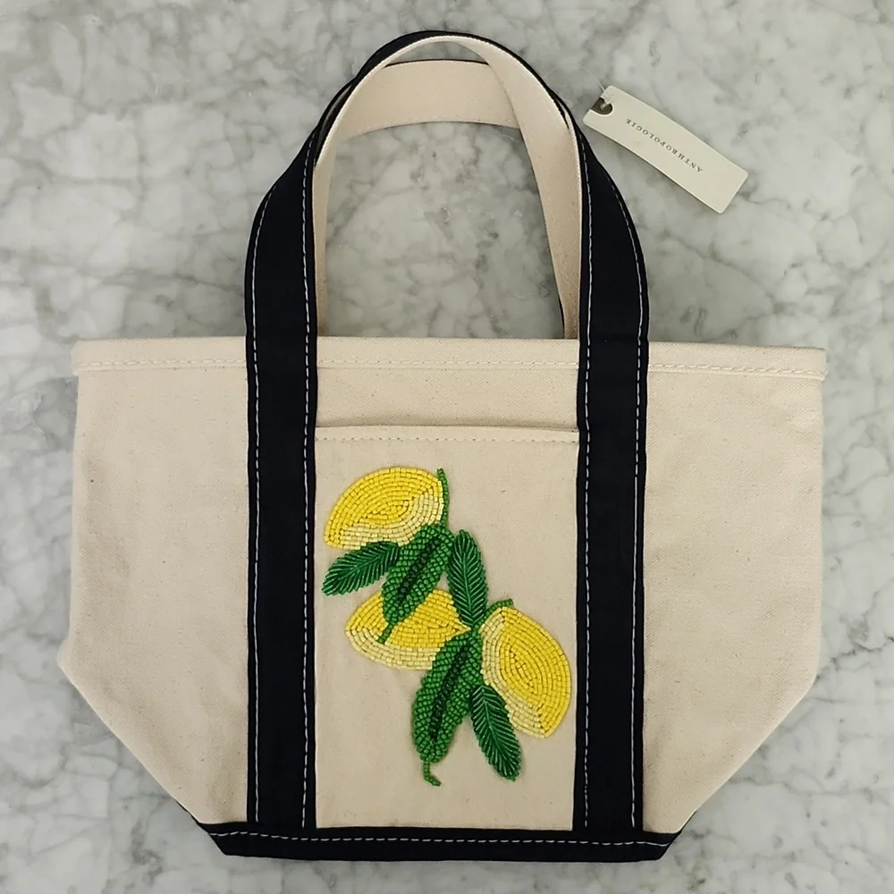 πΌ NWT Anthropologie lemon embellished tote bag - Picture 4 of 5